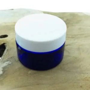 Glazen cosmetica pot 30ml blauw glas schroefdeksel wit