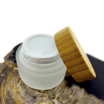 glazen cosmetica pot 50ml frosted glas + bamboe deksel