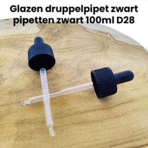 Glazen druppelpipet zwart D28 28/410 - pipetten 100ml t/m 125ml