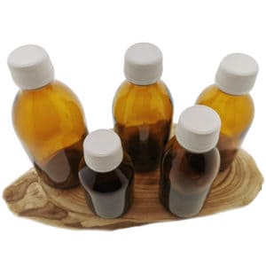 Glazen fles dop garantiesluiting amber bruin glas DIN28 28/410 Medicijnfles