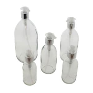 Glazen fles helder transparant glas lotion zeeppomp zilver