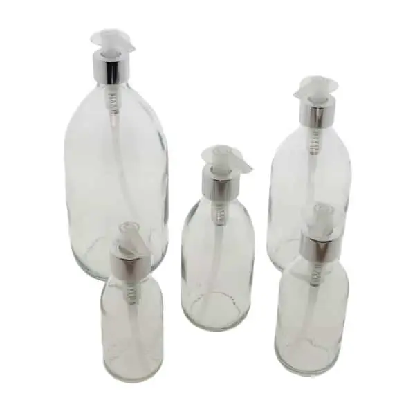 Glazen fles helder transparant glas lotion zeeppomp zilver