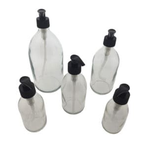 Glazen fles helder transparant glas lotion zeeppomp zwart