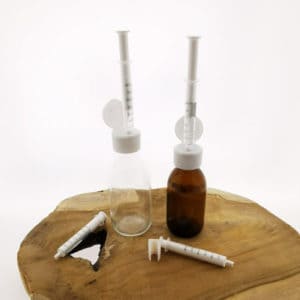 Glazen fles Oral Dose dop + spuit 3ml - Medicijnfles glas DIN28 28/410