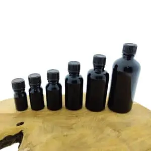 Glazen fles zwart dop zwart schroefdop din18 18/410