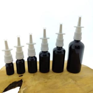 Glazen fles zwart neusspray pomp verstuiver vernevelaar 5ml t/m 100ml
