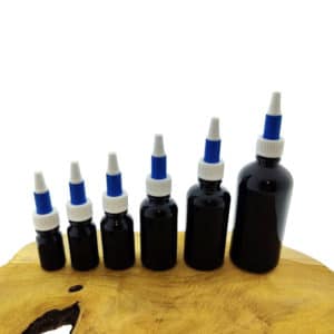 Glazen fles zwart glas Zentropmontuur druppeltuit rubber