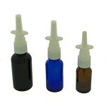 Glazen neusspray fles met neuspomp 5–100ml diverse glaskleuren