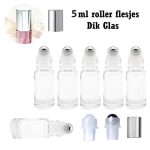 Glazen roller flesjes transparant dik glas 5 ml parfumrollers dop zilver