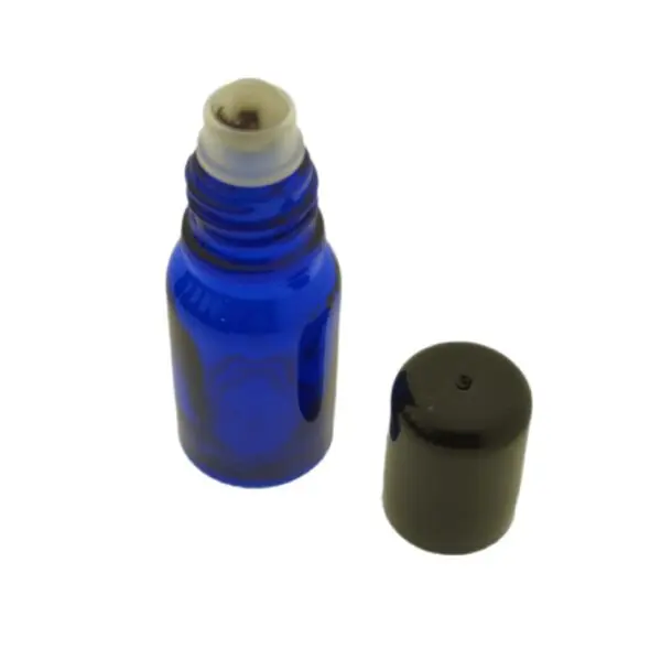 Glazen roller flessen blauw glas fles + roller inzet + dop din18 - 18mm rvs roller bal