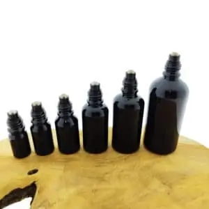 Glazen roller flessen zwart glas roller inzet + dop din18 18mm rvs roller bal