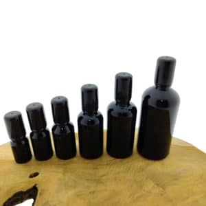 Glazen roller flessen zwart glas roller inzet + dop zwart