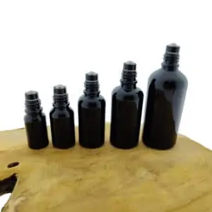 Glazen roller flessen zwart glas roller inzet ruim + dop din18 18mm rvs roller bal