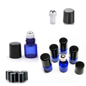 Glazen rollerflesjes 1ml blauw glas + zwarte dop, lege parfumrollers