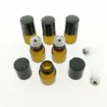 Glazen rollerflesjes 1ml bruin glas + zwarte dop, lege parfumrollers rvs roller bal