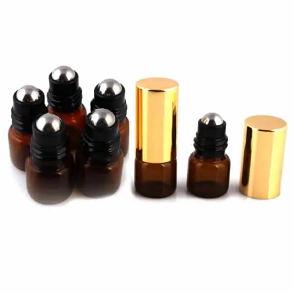 Glazen rollerflesjes gouden dop 1ml, lege parfumrollers amber glas (5 st.)