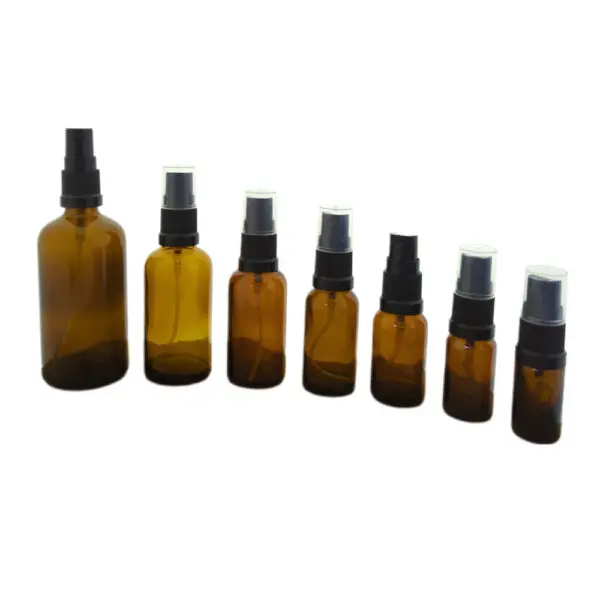 Glazen spray fles amber glas verstuiver zwart 5 ml t/m 100 ml