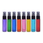 Glazen sprayflesjes 10ml gekleurd dik mat glas + zwarte verstuiver + transparante overkap - Regenboog Chakra kleuren