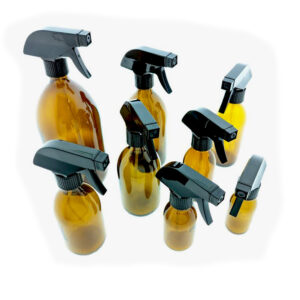 Glazen sprayfles amber bruin spraypistool trigger zwart 60 t/m 1000ml