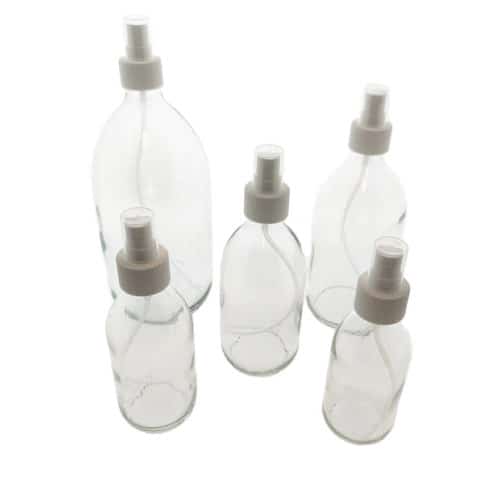 Glazen sprayfles helder transparant spray verstuiver wit geribbeld