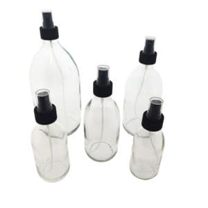 Glazen sprayfles helder transparant spray verstuiver zwart geribbeld