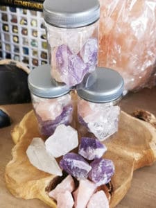 Gouden driehoek edelstenen Rozenkwarts, Bergkristal & Amethist