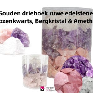 Gouden driehoek edelstenen Rozenkwarts, Bergkristal & Amethist