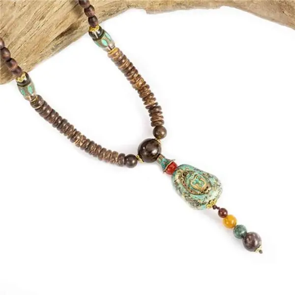 halsketting boeddha mala tibetaans boeddhistische houten kralenketting
