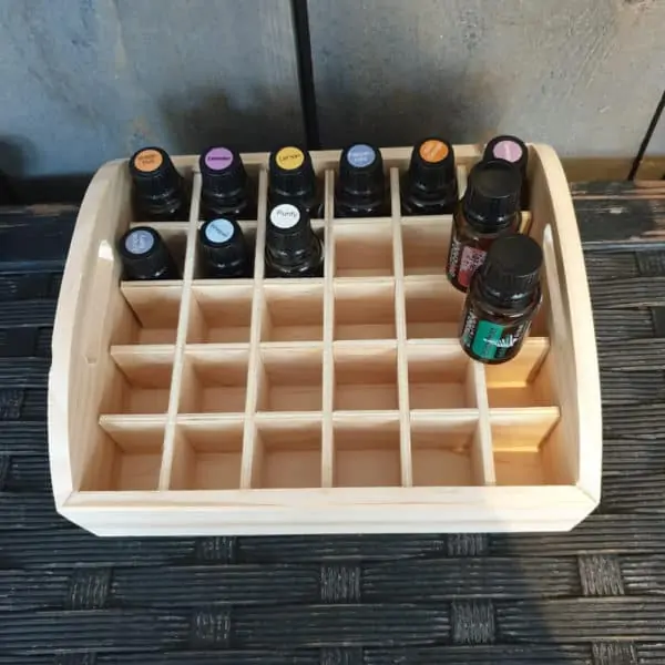 Houten dienblad display 30 vakken essentiële olie flesjes