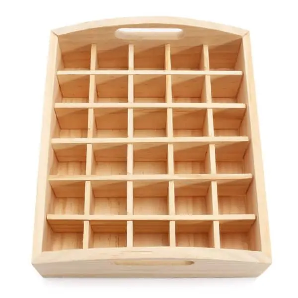 Houten dienblad display 30 vakken essentiële olie flesjes