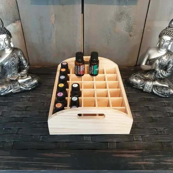 Houten dienblad display 30 vakken essentiële olie flesjes