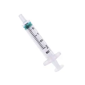 Injectiespuit 2ml 3 delig centrische luer aansluiting