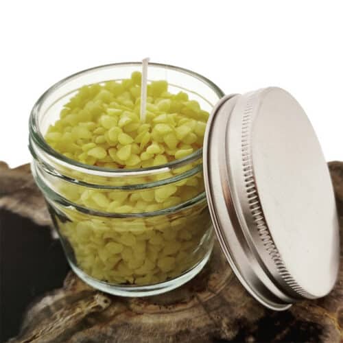 Kaars potje aluminium deksel + wax lont bijenwas