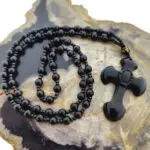 Ketting Kruis zwarte Obsidiaan geluksamulet natuursteen