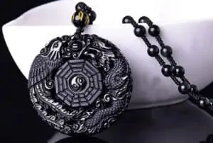 ketting yin yang dragon zwarte obsidiaan geluksamulet rond1