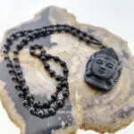 Kwan Yin Godin gelukssteen mala ketting zwarte Obsidiaan