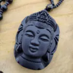Kwan Yin Godin gelukssteen zwarte Obsidiaan natuursteen