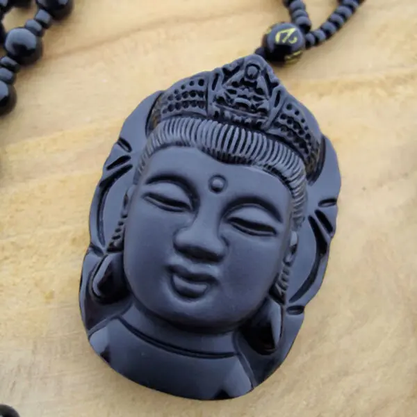 Kwan Yin Godin gelukssteen zwarte Obsidiaan natuursteen
