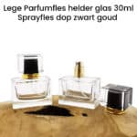 Lege Parfumfles helder glas 30ml sprayfles dop zwart goud