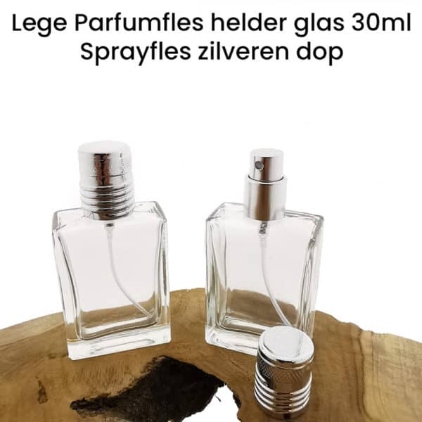 Lege Parfumfles helder glas 30ml sprayfles zilveren dop