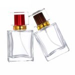 Lege Parfumfles helder glas 50ml sprayfles dop bruin + rood