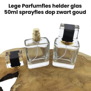 Lege Parfumfles helder glas 50ml sprayfles dop zwart goud