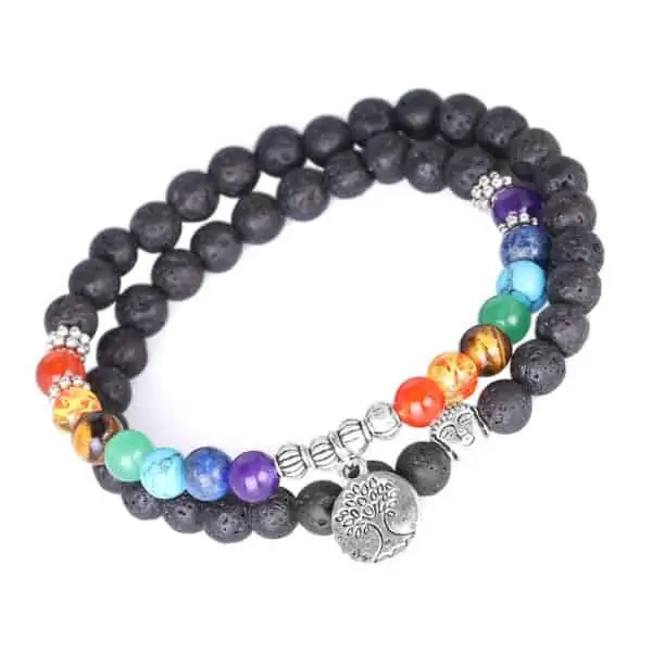 Levensboom armband 2 slag lavasteen natuurstenen kralen chakra yoga sieraden