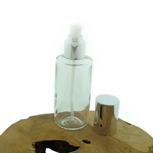 Lotion crème fles glas 125ml + zilveren serum pomp + beschermkap