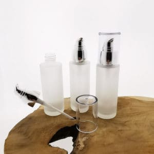Lotion Crème flesje 50ml frosted + pomp dispenser zilver - luxe glazen verpakking