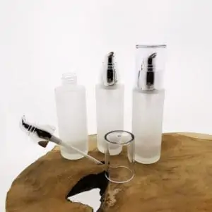 Lotion Crème flesje 50ml frosted + pomp dispenser zilver luxe glazen verpakking