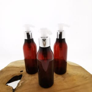 Olie lotion zeep fles amber bruin 150ml + dispenser pomp zilver