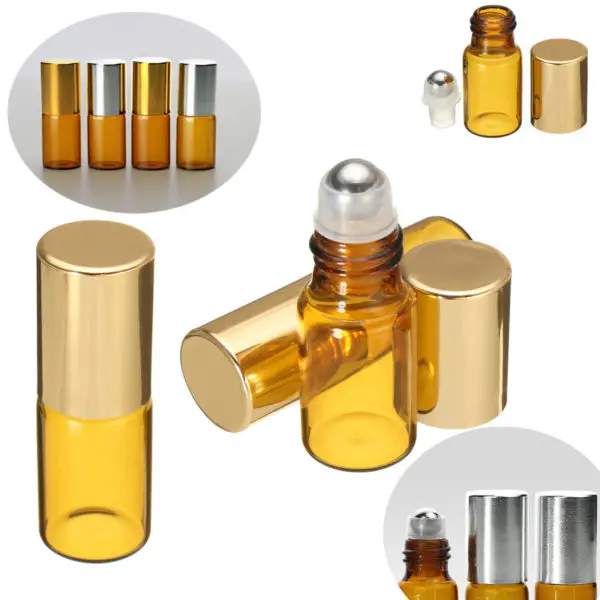 Parfum flesje 3ml rvs roller bal en schroefdop zilver goud