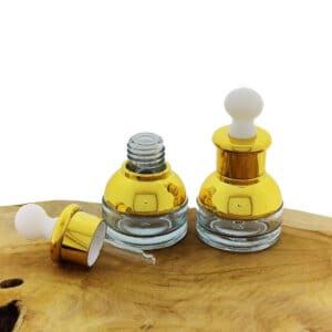 Parfumfles transparant glas 20ml druppelpipet goud wit