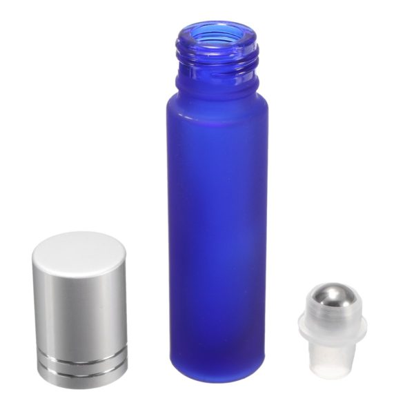 Parfumroller 10ml fles mat frosted blauw glas - Essentiële olie rollerflesjes rvs roller